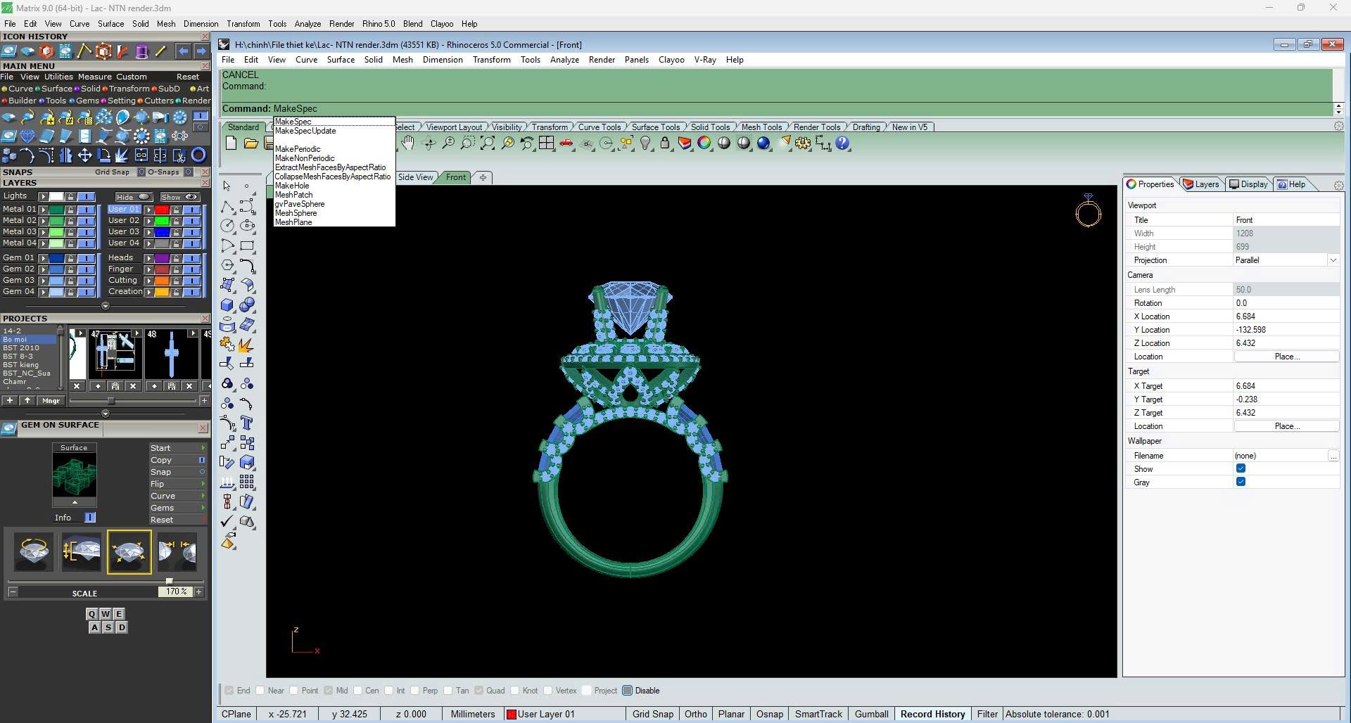 Gõ lệnh MakeSpec trong Rhino 5 Command Line