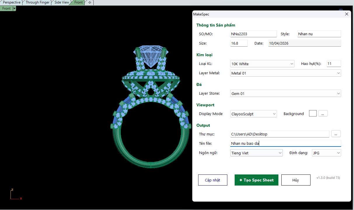Form điền thông tin sản phẩm MakeSpec