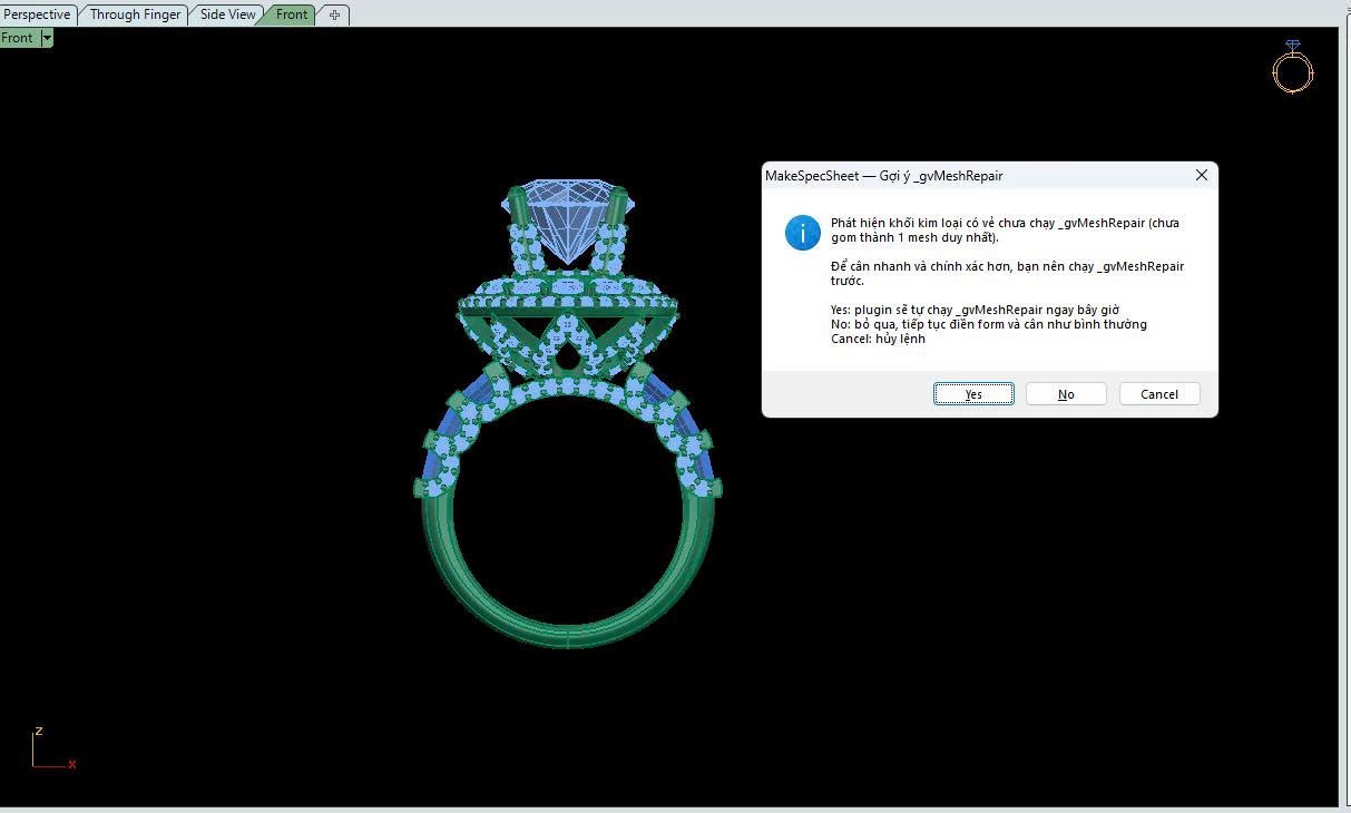 Dialog bao mesh _gvMeshRepair trong Rhino